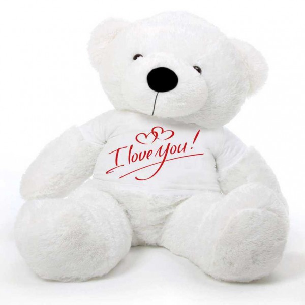 White 5 feet Big Teddy Bear wearing a I Love You T-shirt